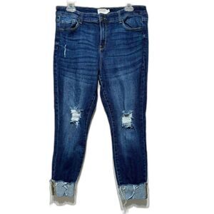 True Craft Mid-Rise Skinny Ankle Blue Jeans Distressed Busted Out Knees size 13